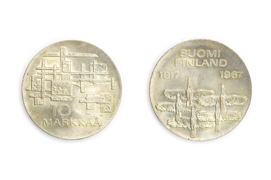 Republic Of Finland, New Makkaa Currency, Non Circulating Coinage, Value 10 Markkaa Or 10 FIM, 900 Silver Grade, Medal Alignment, Date 1967