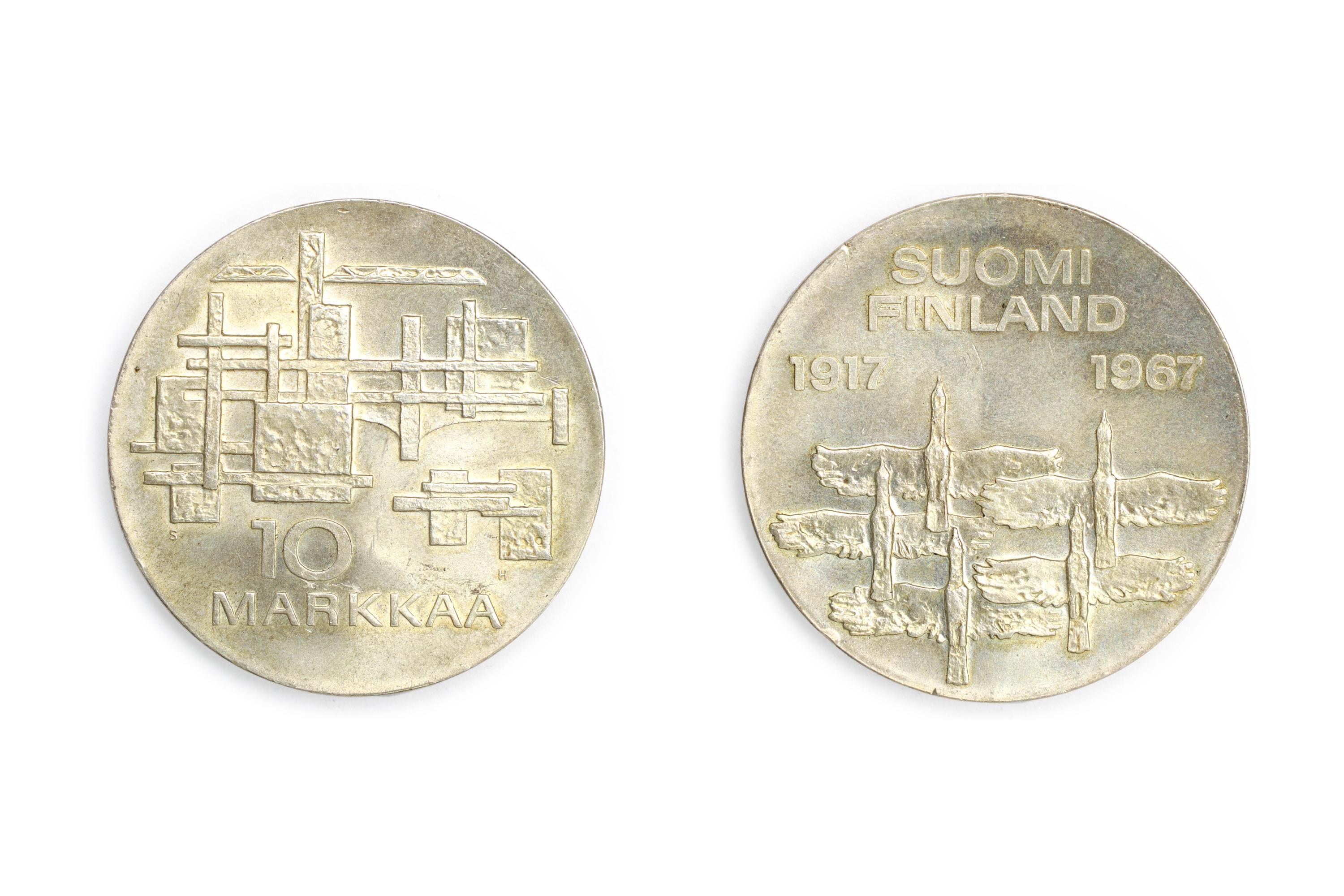 Republic Of Finland, New Makkaa Currency, Non Circulating Coinage, Value 10 Markkaa Or 10 FIM, 900 Silver Grade, Medal Alignment, Date 1967