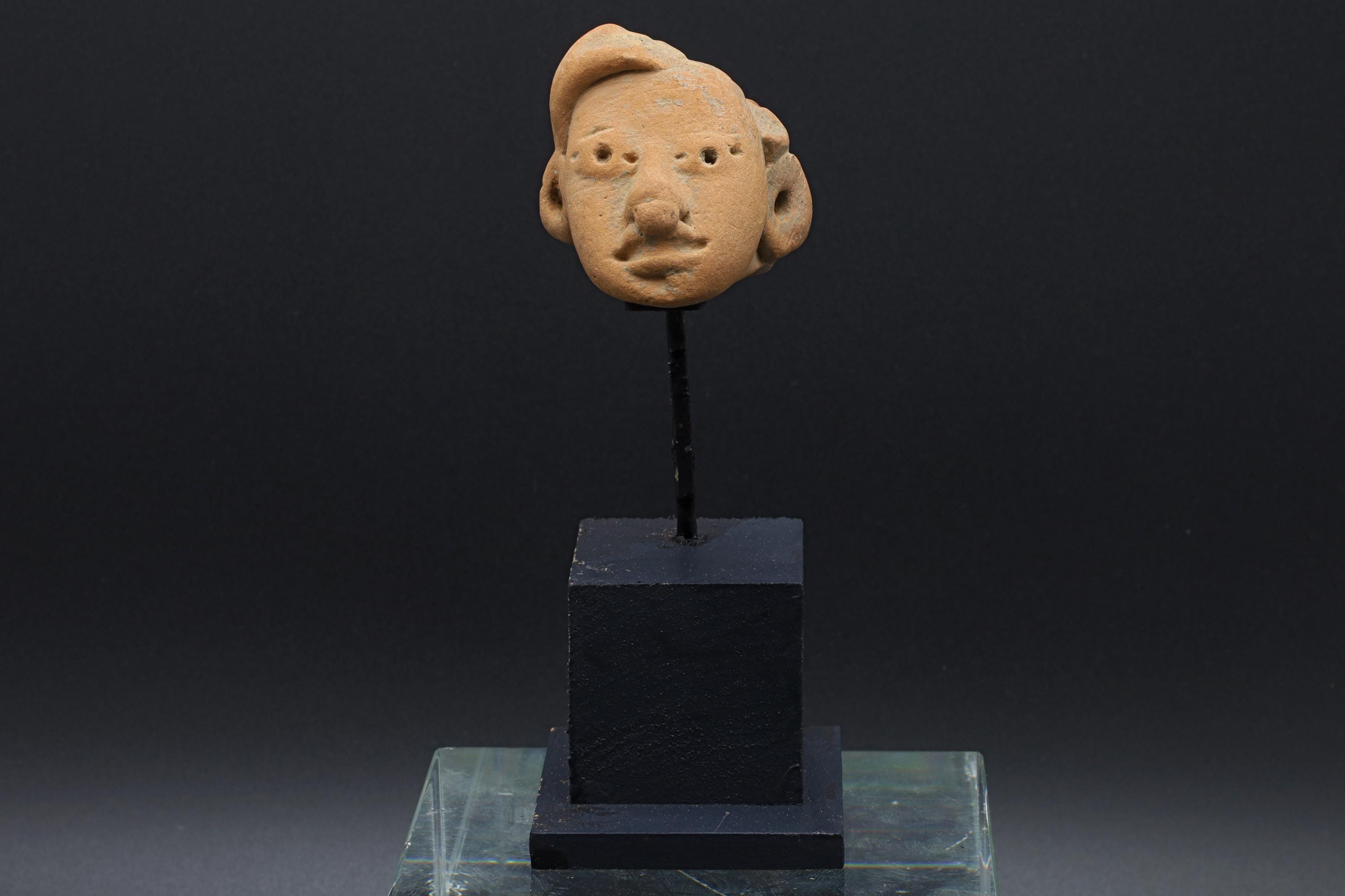 Ancient Huastec Head Figure Orange Pottery, Circa 300 AD Panuco River Style, Veracruz PreColumbian Ceramic Idol Figure, Prehispanic Mexico
