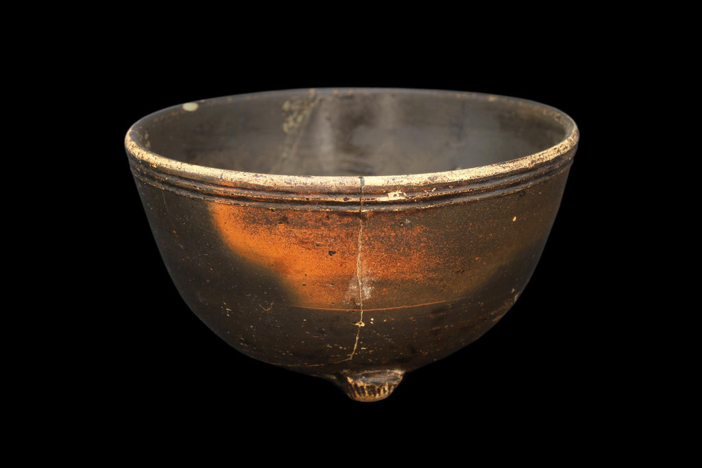 Antiquities, Circa 4th Century BC Magna Graecia Blackware Pottery Bowl, Ancient Greek Ceramics A Footed Trypod Patera Cup, Rare Collectibles