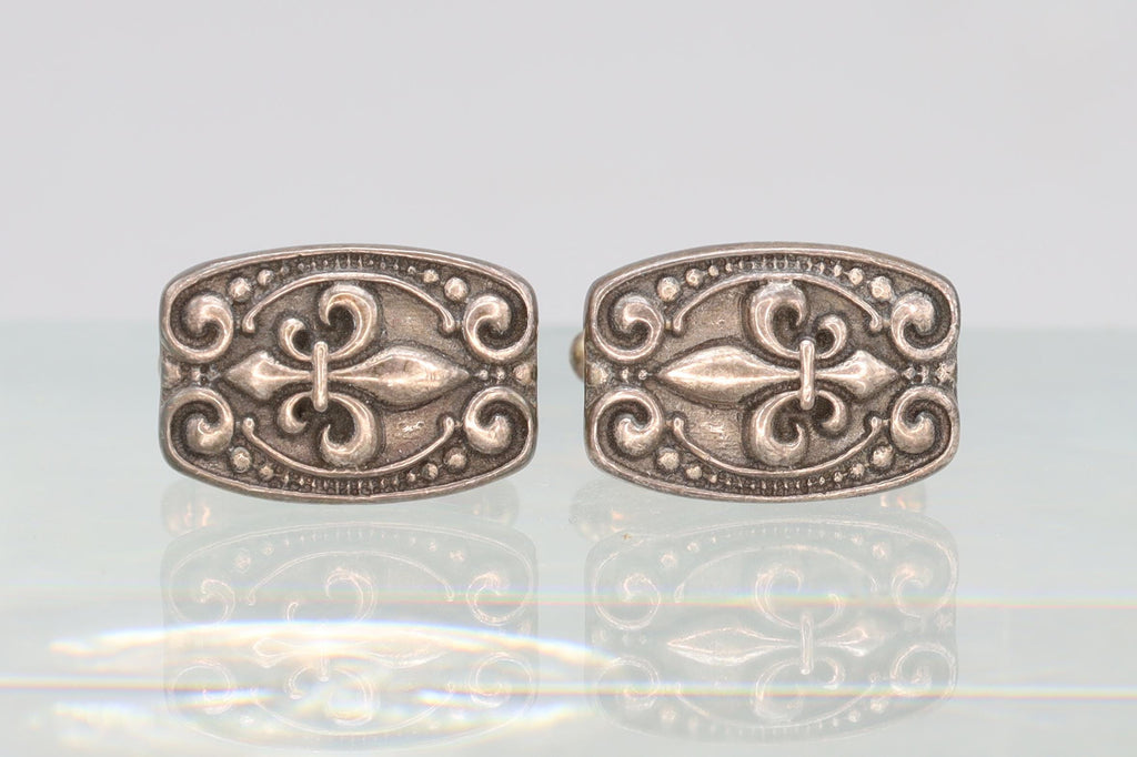 Fleur de Lis France, Mens Jewelry Cufflinks, Vintage 925 Sterling Silver Minerva Hallmark Cuff Links Pair, Fashion Accessories Unisex Attire