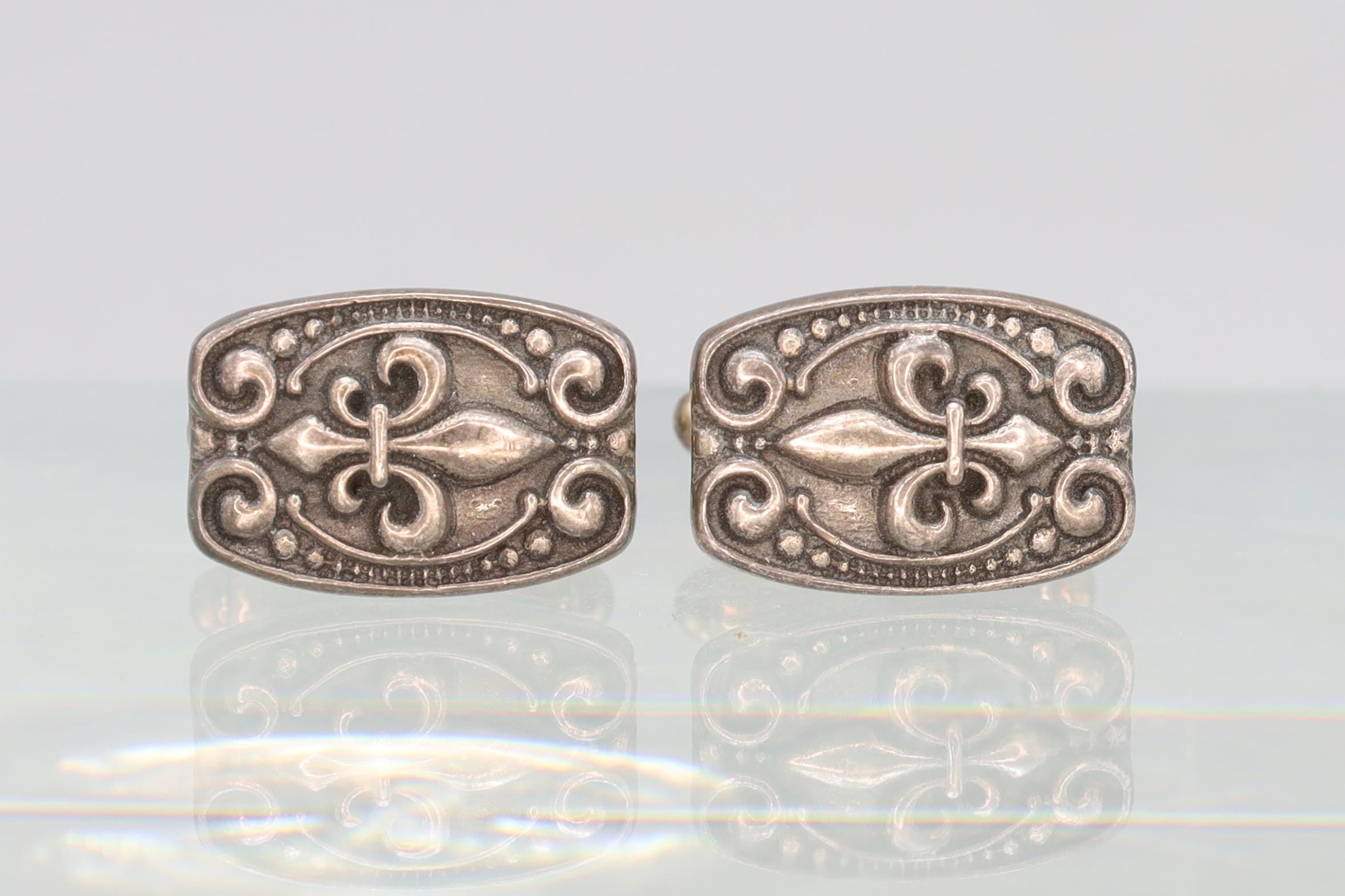 Fleur de Lis France, Mens Jewelry Cufflinks, Vintage 925 Sterling Silver Minerva Hallmark Cuff Links Pair, Fashion Accessories Unisex Attire