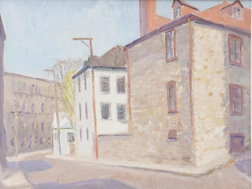 Vintage 1983 Art Painting Signed By Marc Tanguay. Oil On Board Depicting Vitry Sur Seine, Paris City Street, Architecture