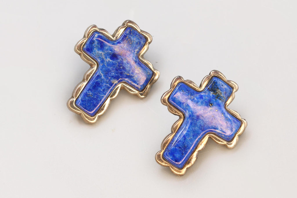 Desert Rose Jewelry, Jay King Sterling Silver And Lapis Lazuli Cross Stud Earrings, Vintage Southwestern Fashion Accessories