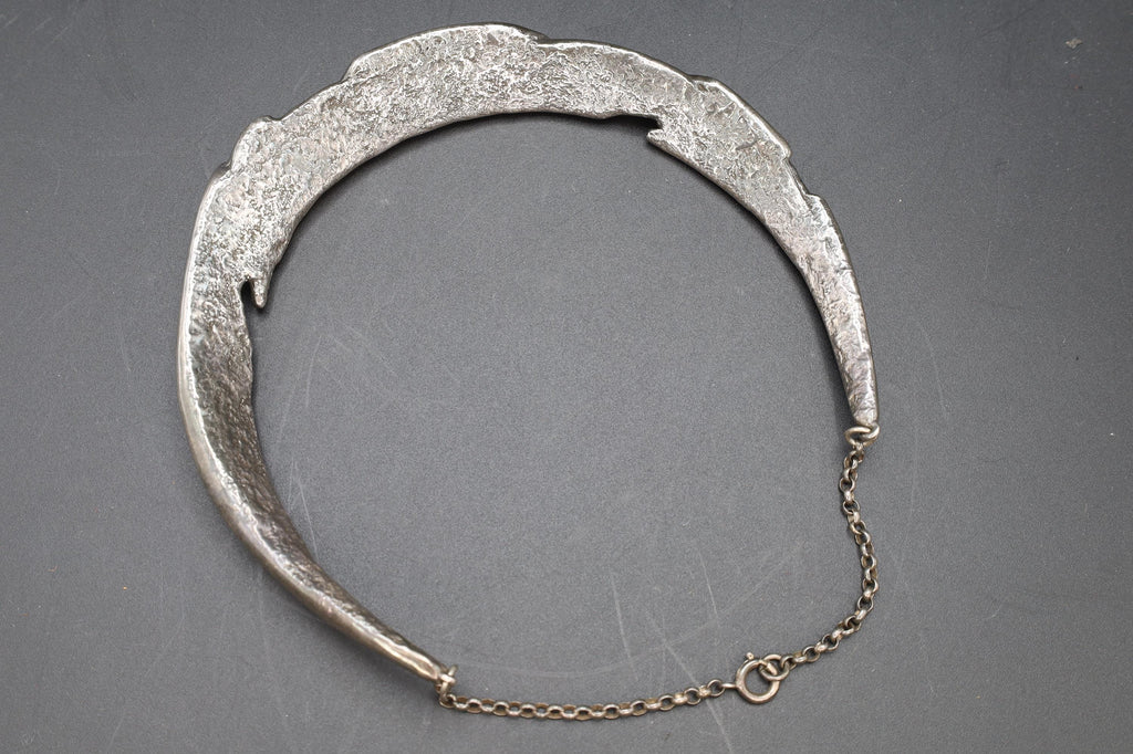 Yaacov Heller, Brutalist Necklace, Fine Sterling Silver, Israel Mid Century Jewelry Art, Retro Fashion Accessories, Choker