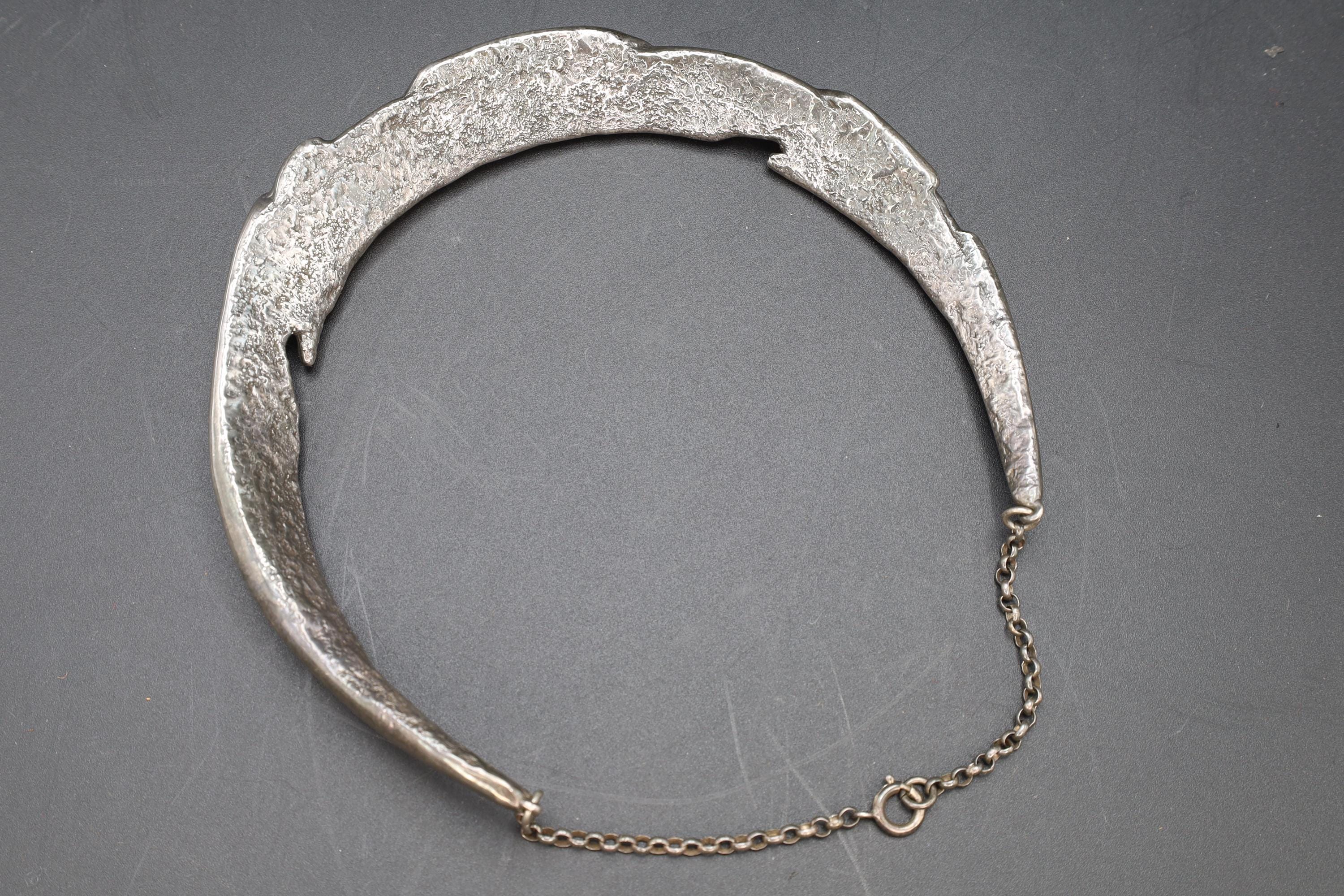 Yaacov Heller, Brutalist Necklace, Fine Sterling Silver, Israel Mid Century Jewelry Art, Retro Fashion Accessories, Choker