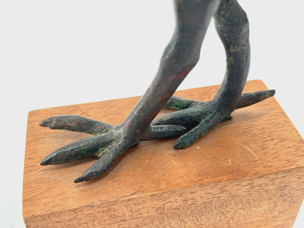 Ancient Egyptian Bronze Figure Of An Ibis Bird, Small Statuette Of An African Sacred Ibis, God Thoth Cast Bronze Art Statuette Circa 340 BCE