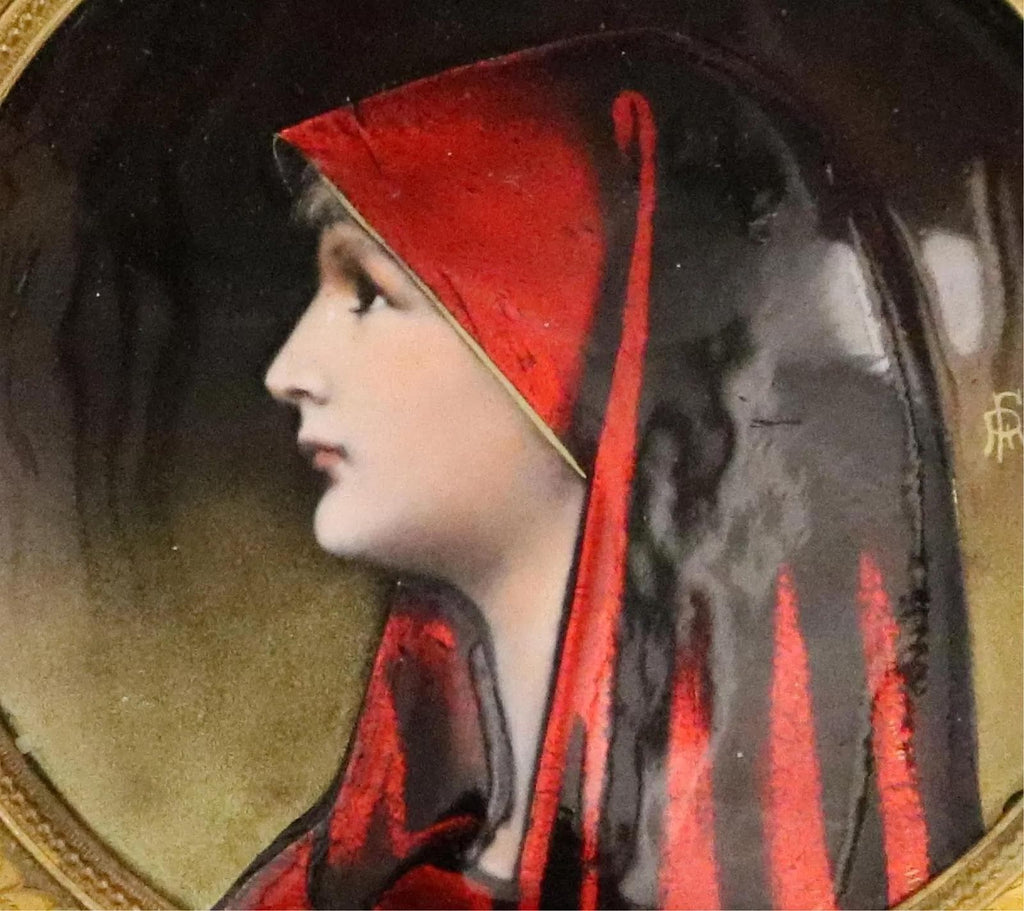 Saint Fabiola Of Rome, Antique 19th Century French Limoges Enamel On Copper Plaque Painting On An 1880s Frame. Hand Signed