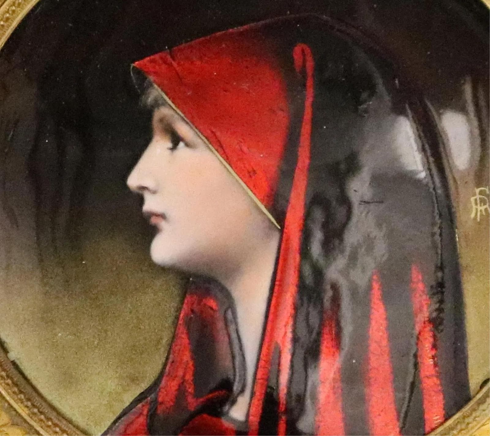 Saint Fabiola Of Rome, Antique 19th Century French Limoges Enamel On Copper Plaque Painting On An 1880s Frame. Hand Signed