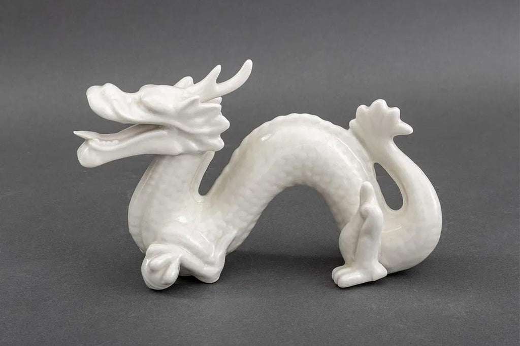 Japanese White Glazed Porcelain Dragon Figure, Small Sculptures Of Chinese Zodiac Sky Serpents Loong, Asian Mythology, Blanc De Chine