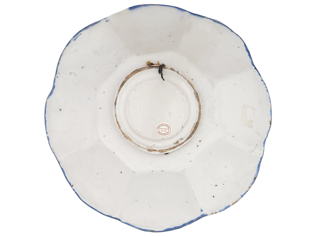 Antique 17th Century Kraak Ceramics, Large Blue And White Charger Plate With Lobulated Design, Germany Circa 1680s In A Chinoiserie Style