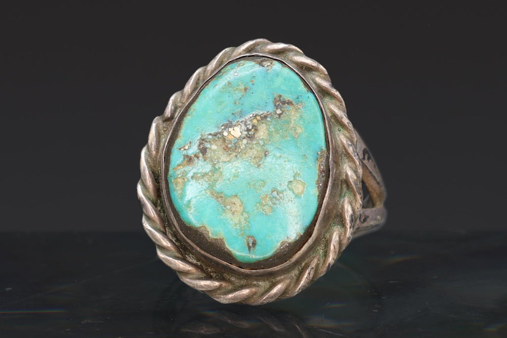Turquoise Stone Ring Size 7 USA Charts, 925 Sterling Silver, NatAm Southwestern Americana Fashion Accessories, Navajo Style Jewelry