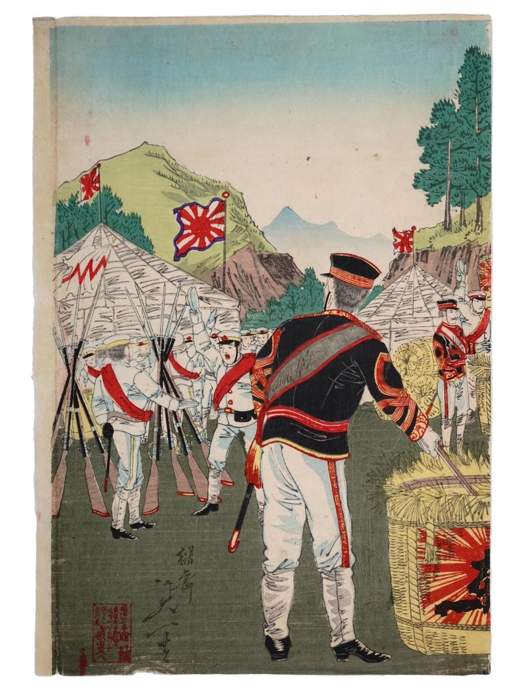 Ukiyoe Art, Nobukazu Yosai 1894 Japanese Meiji Era Senso-e Military Woodblock Triptych, Asian Oriental Art, The First Sino And Japanese War
