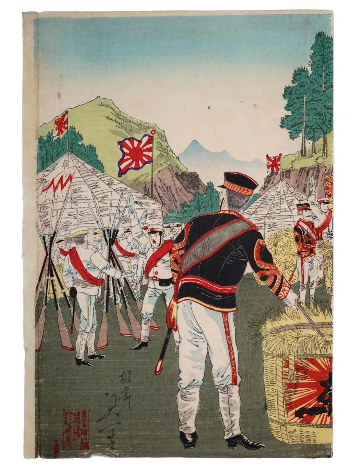 Ukiyoe Art, Nobukazu Yosai 1894 Japanese Meiji Era Senso-e Military Woodblock Triptych, Asian Oriental Art, The First Sino And Japanese War