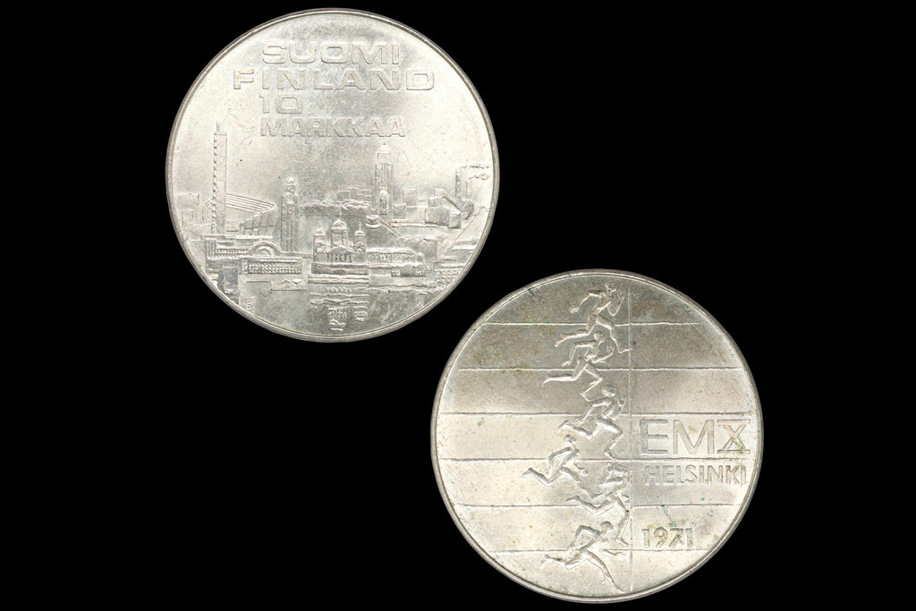 Republic Of Finland, New Markkaa Currency, Non Circulating Coinage, Suomi 10 Markkaa Or 10 FIM, 500 Silver Grade, Medal Alignment, Date 1971
