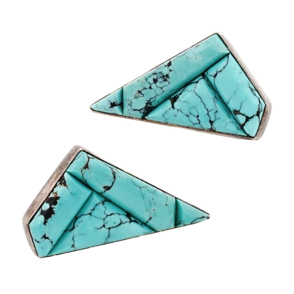 Blue Turquoise Mosaic And 925 Silver Stud Earrings By Desert Rose, Design Of Jay King, Southwestern Americana Fashion Accessories, Cowgirl