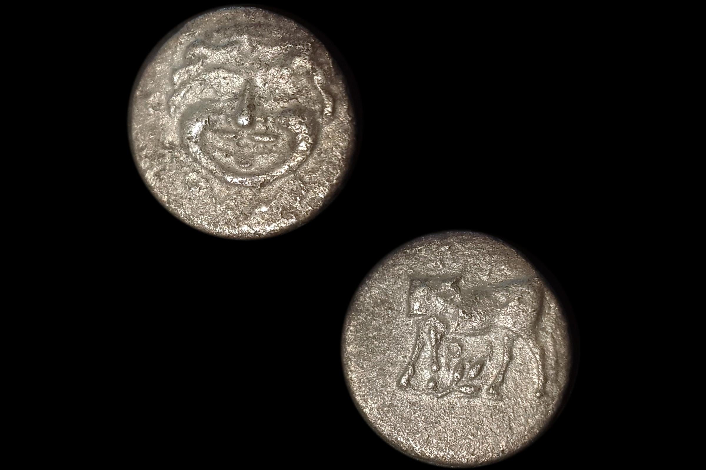 Ancient 4th Century BC Greek Parion Mysia, Hemidrachm Silver Coin, Bull Standing, Gorgoneion With Protruding Tongue, Numismatics Antiquities