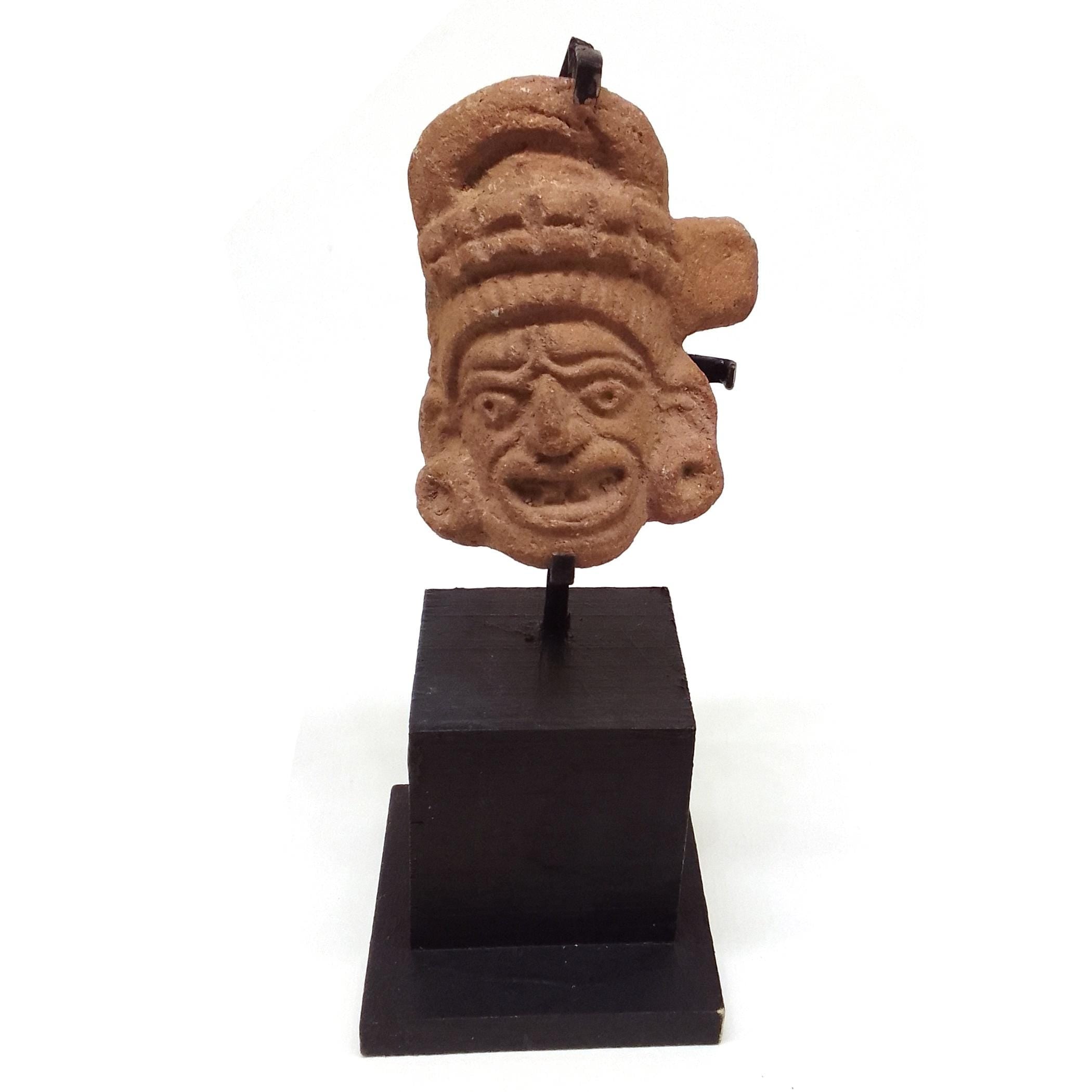 Maya Warrior Head Applique, PreColumbian Ceramic Figurine, Mayan Late Classic Period Ca 800 AD, Prehispanic Mexico Antiquities Art