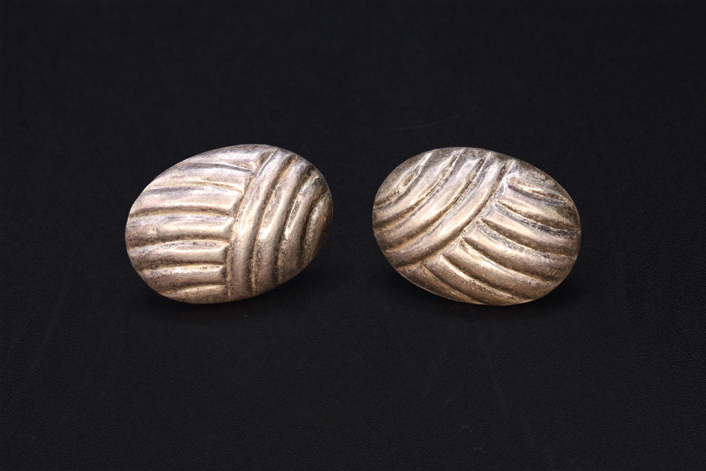 Modernist Textured Stud Earrings, Large 925 Sterling Silver Studs With Wavy Abstract Design, Oval Earrings, Vintage Fashion Accessories