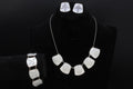 Karl Rasmussen Norway, Vintage Modernist Jewelry Set, White Enamel And 925 Sterling Silver Panel Links, Norway Scandinavian Fashion