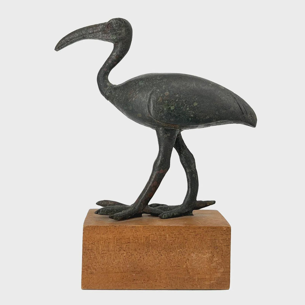 Ancient Egyptian Bronze Figure Of An Ibis Bird, Small Statuette Of An African Sacred Ibis, God Thoth Cast Bronze Art Statuette Circa 340 BCE