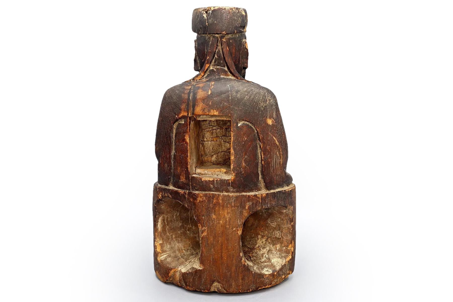 Antique 19th Century Chinese Qing Dynasty Confucian Scholar, A Carved Wood Temple Sculpture Art, Asian Folk Religions, Buddhism Decor