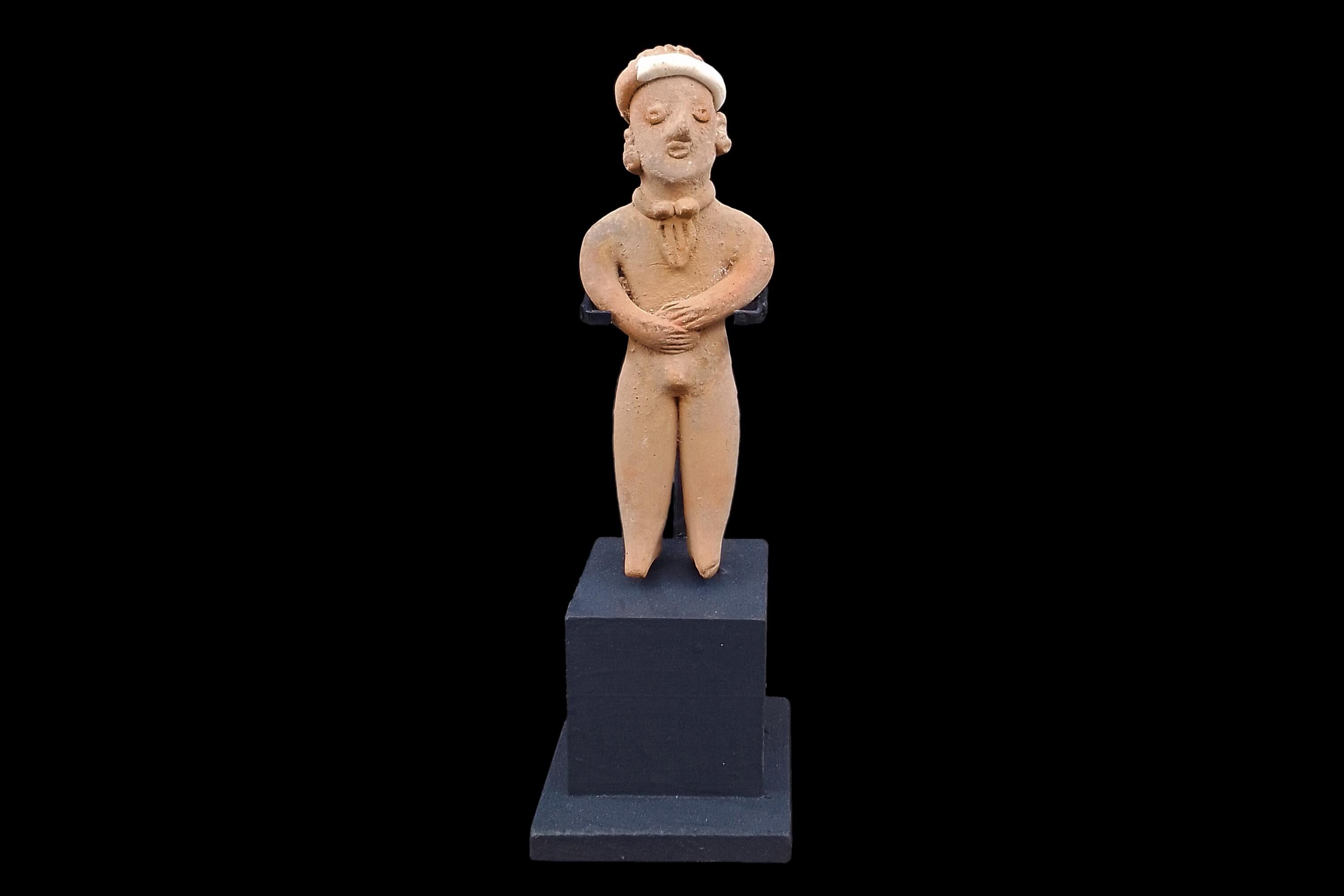 Ancient Pre-Columbian Colima Pottery Standing Male Figure, Full Body Idol Dated Between 200 BCE To 250 AD, Western Mexico, Mesoamerica Art