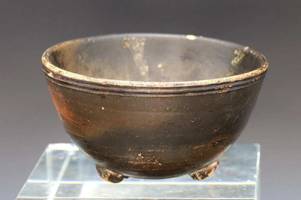 Antiquities, Circa 4th Century BC Magna Graecia Blackware Pottery Bowl, Ancient Greek Ceramics A Footed Trypod Patera Cup, Rare Collectibles