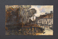 Villa Near River, Antique 1900s Liberty Style Art By Paulo Antonini, Italian American Artist, Small Paintings Drawings On Paper, Art Nouveau