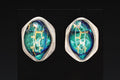 Large Modernist Stud Earrings With A Geometric Shape And Avant Garde Design, 925 Sterling Silver And Dichroic Glass Handmade Jewelry