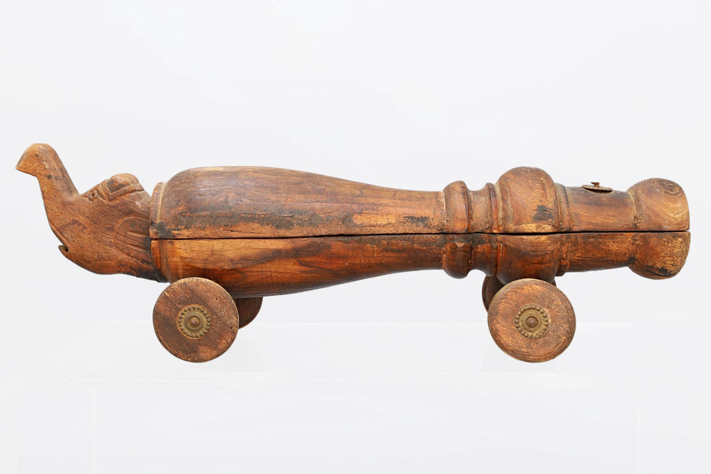 Handmade Wooden Elephant Toy, Car With Wheels, South Asia, Colonial India By The Late 19th Century, Figural Animal Box, Folk Oriental Art