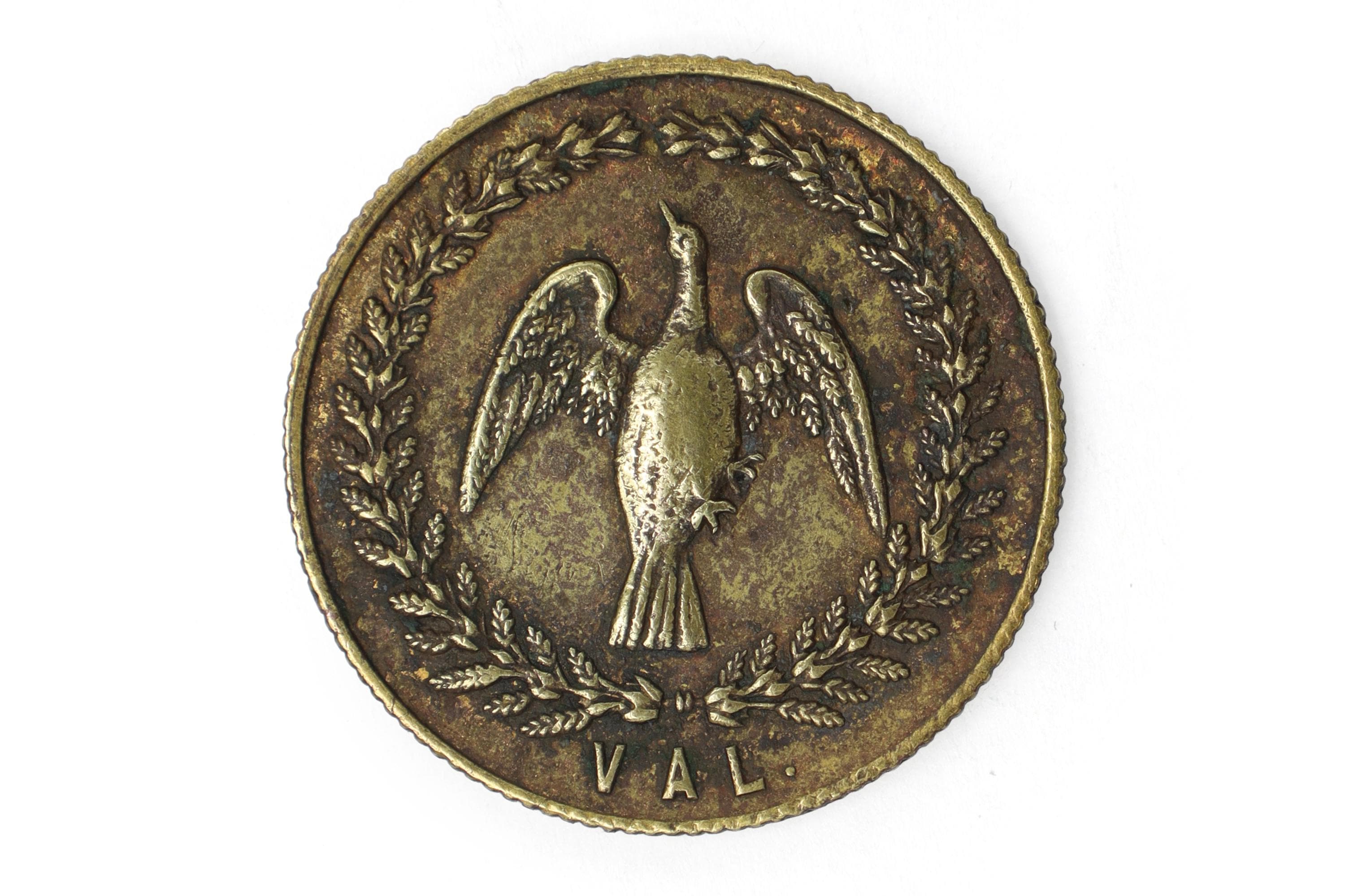 Antique Gay Maverick Val, Victorian Period Tokens Made Out Solid Brass Bronze Metal. Circulated Coin Exonumia, M. F. L. 1895 V. D. G.