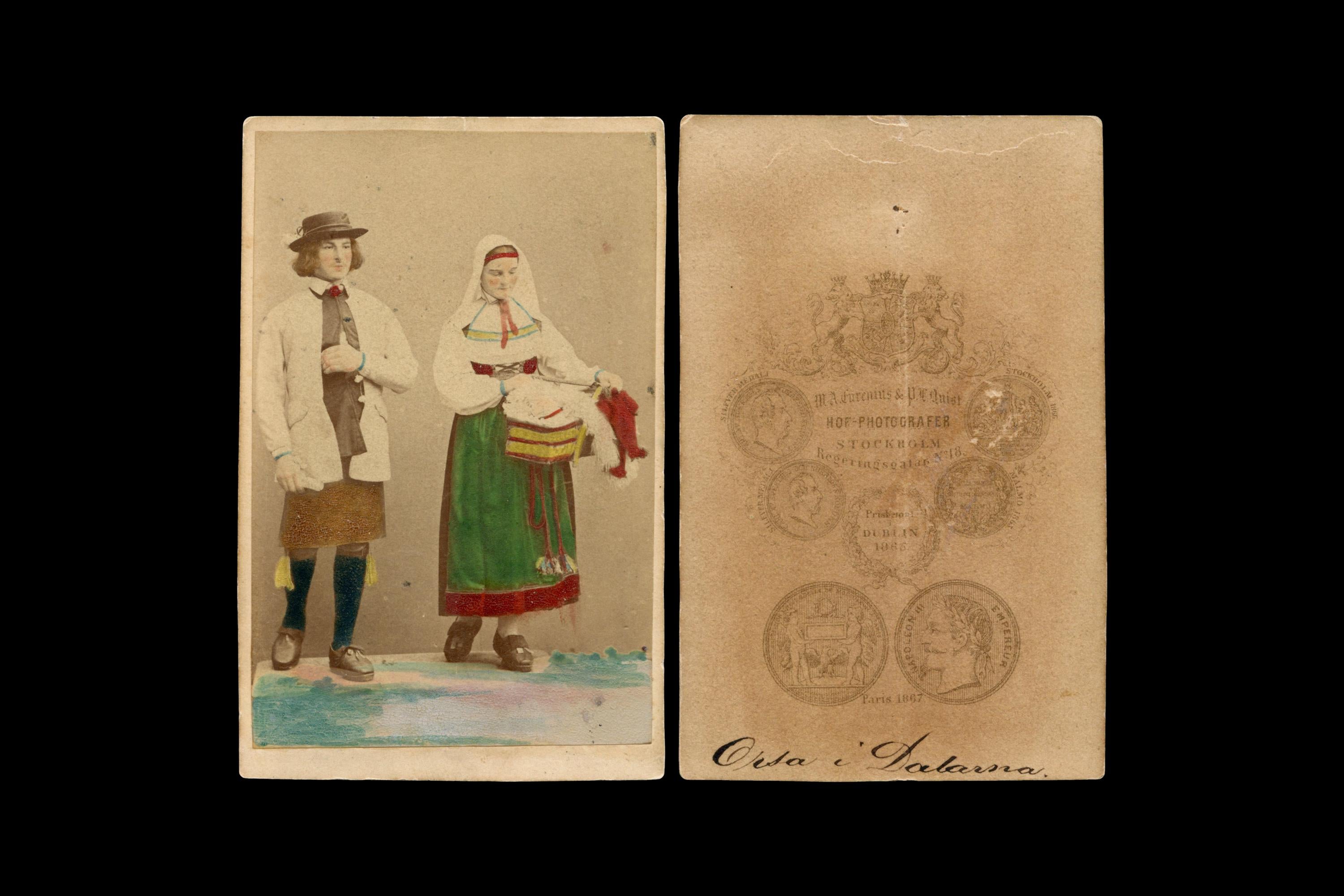 Antique 1870s Carte De Visite With A Couple In Traditional Swedish Folk Costumes From Orsa Dalarna, Sweden, Photograph By Eurenius And Quist