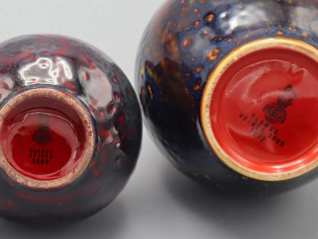 A Group Of 3 Flower Vases, Flambe Veined And Glazed Vases Made By Renowned English Pottery, Royal Doulton, Early 20th Century Pottery Art