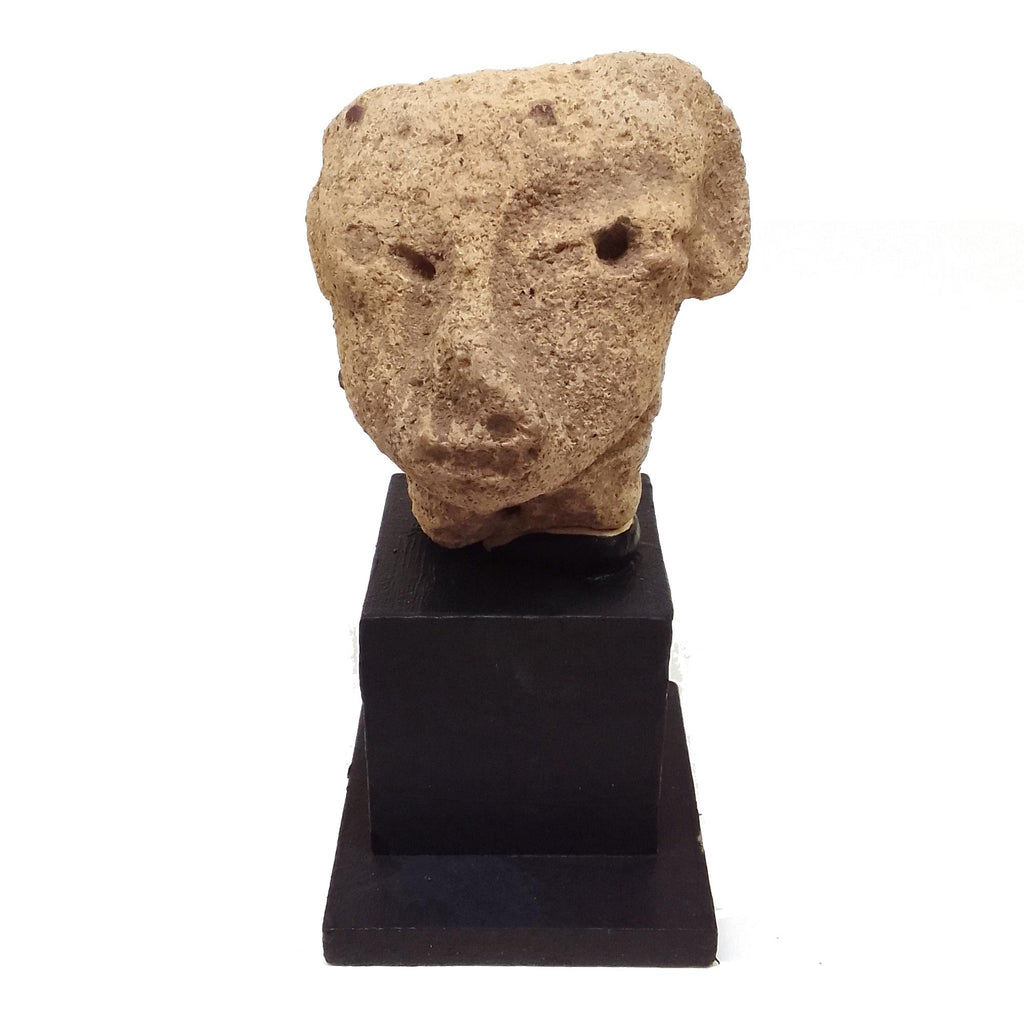Ancient Huastec Head Figure, Circa 300AD Panuco River Area Style, Veracruz PreColumbian Ceramic Idol Figure On Stand, Prehispanic Mexico