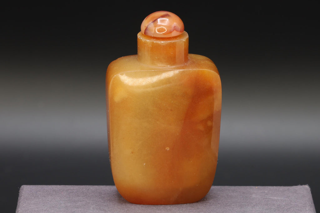 Vintage Early 20th Century Snuff Bottle, Hand Carved Apricot Agate Stone, Small Perfume Bottle. Asian Oriental Arts Tobacciana Collectibles