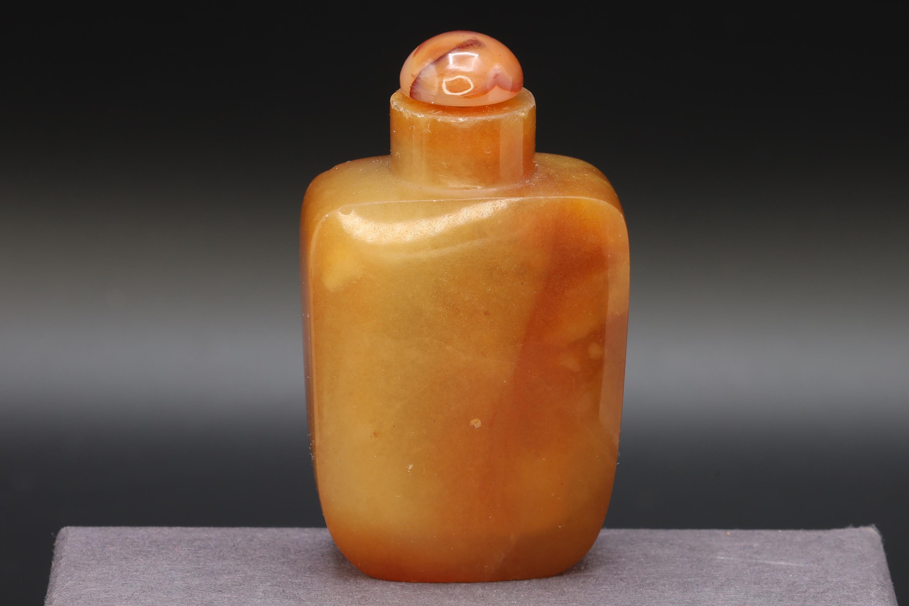 Vintage Early 20th Century Snuff Bottle, Hand Carved Apricot Agate Stone, Small Perfume Bottle. Asian Oriental Arts Tobacciana Collectibles