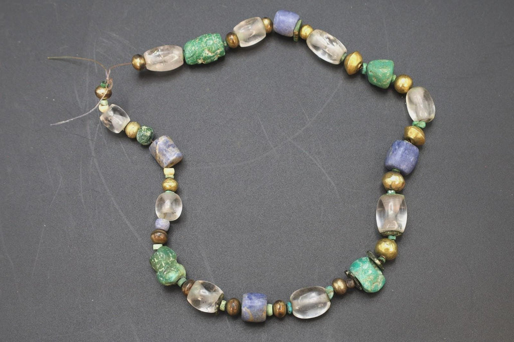 Ancient Pre-Columbian Gemstone Beads Collection, 14th Century AD Inca Aymara Beaded Necklace With Gold Ball Spacers, Antiquities And Jewelry