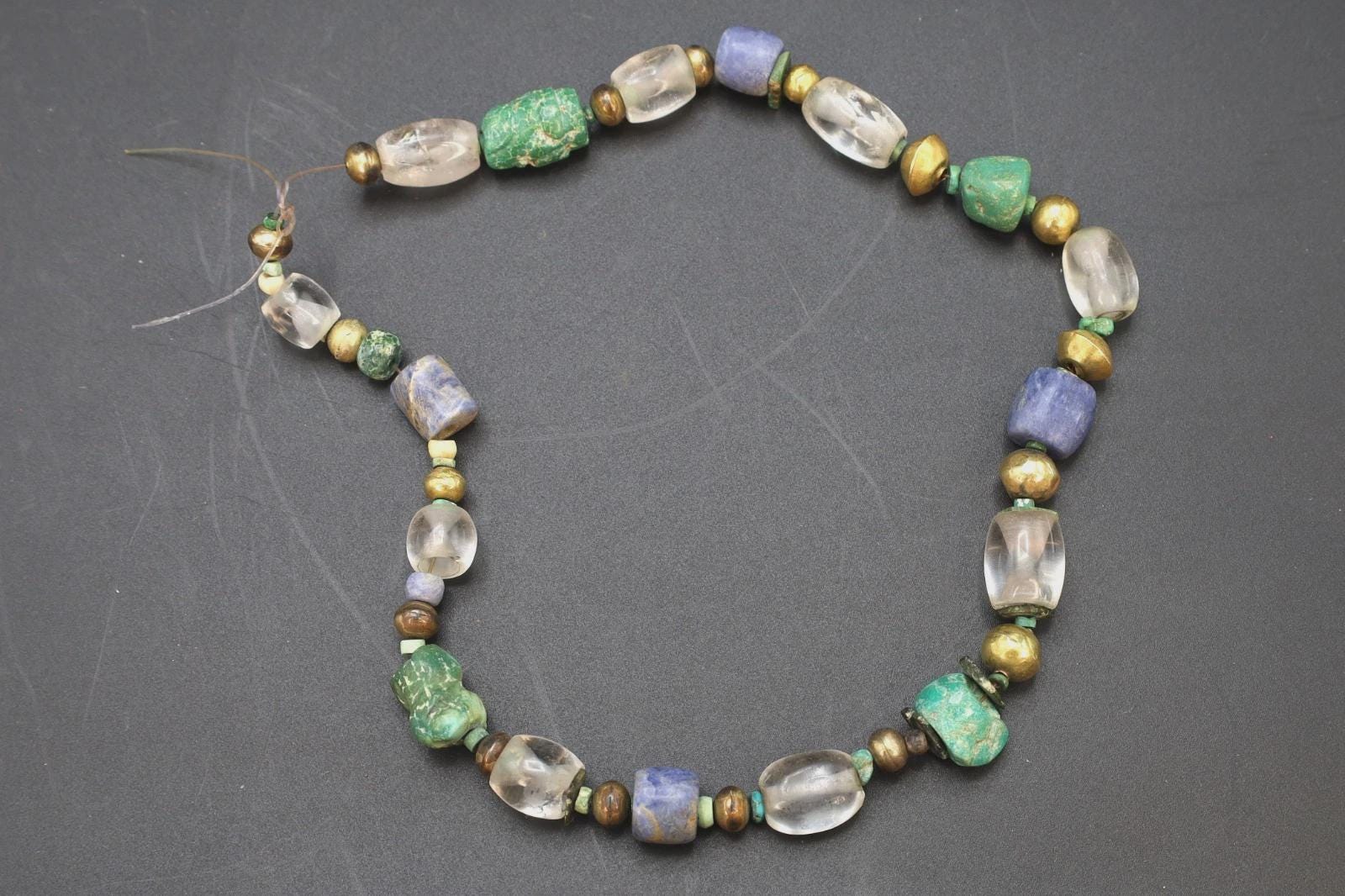 Ancient Pre-Columbian Gemstone Beads Collection, 14th Century AD Inca Aymara Beaded Necklace With Gold Ball Spacers, Antiquities And Jewelry