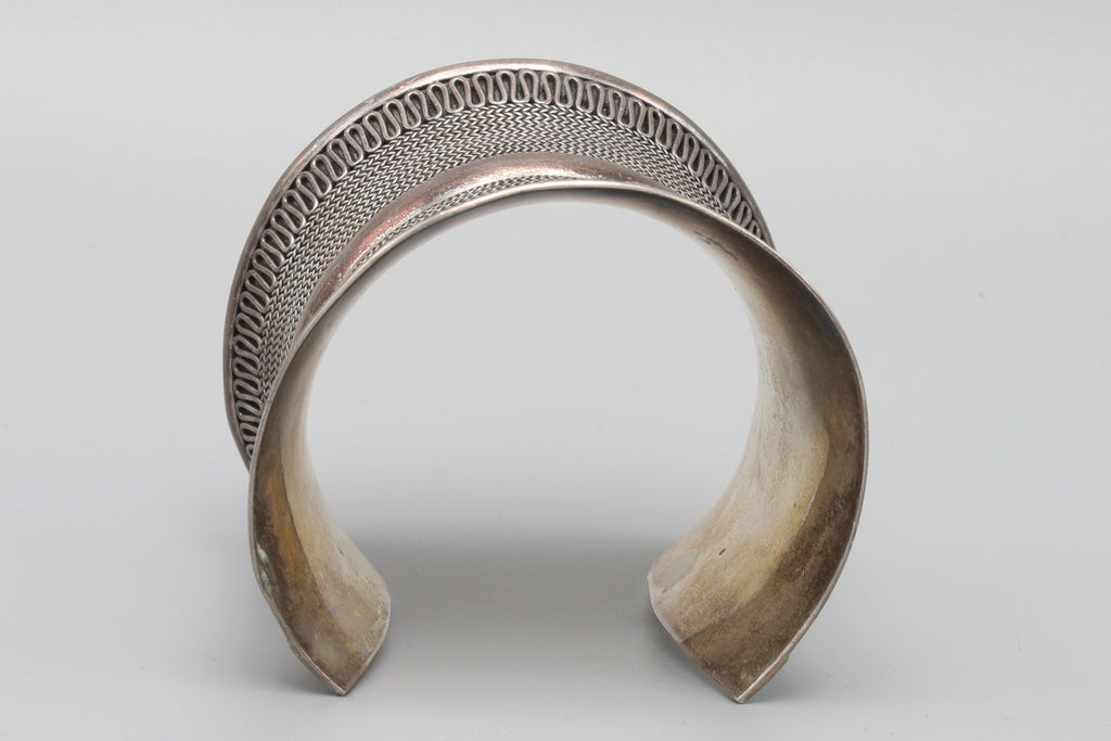 BA 925 Sterling Silver Cuff Bracelet With Tribal Geometric Art, Ethnic Jewelry ANd Fashion Accessories, Unisex Bangle