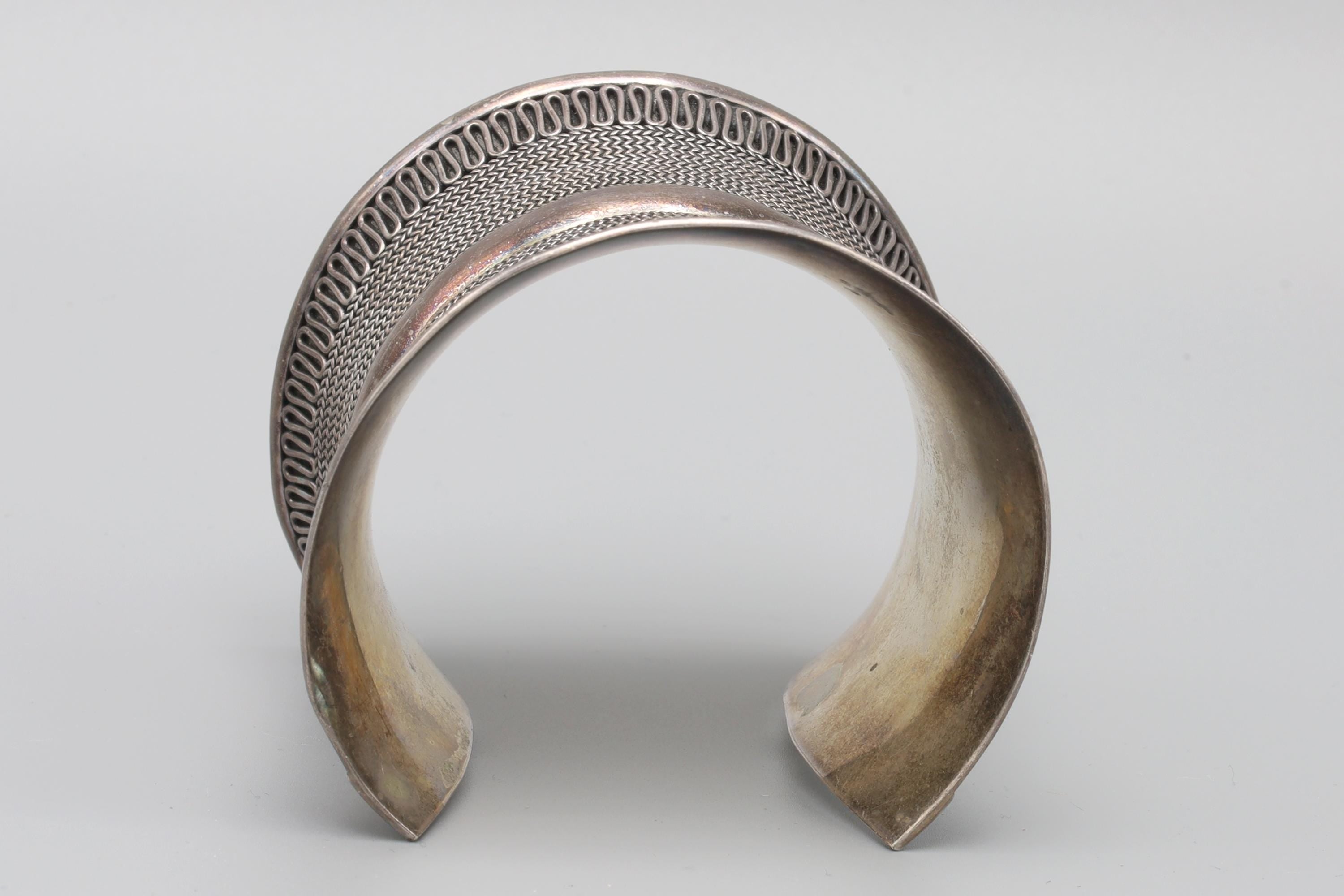 BA 925 Sterling Silver Cuff Bracelet With Tribal Geometric Art, Ethnic Jewelry ANd Fashion Accessories, Unisex Bangle