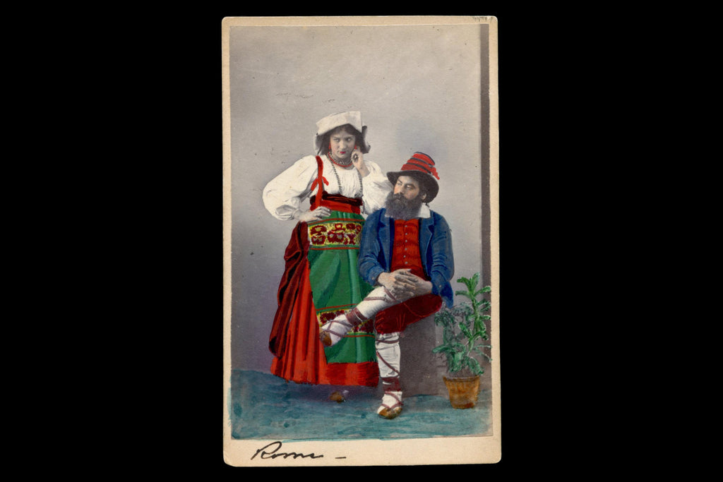 Abruzzo Italy 1870s, Hand Colored Carte De Visite With A Couple In Folk Clothes And Hair Styles, Collectibles And Memorabilia