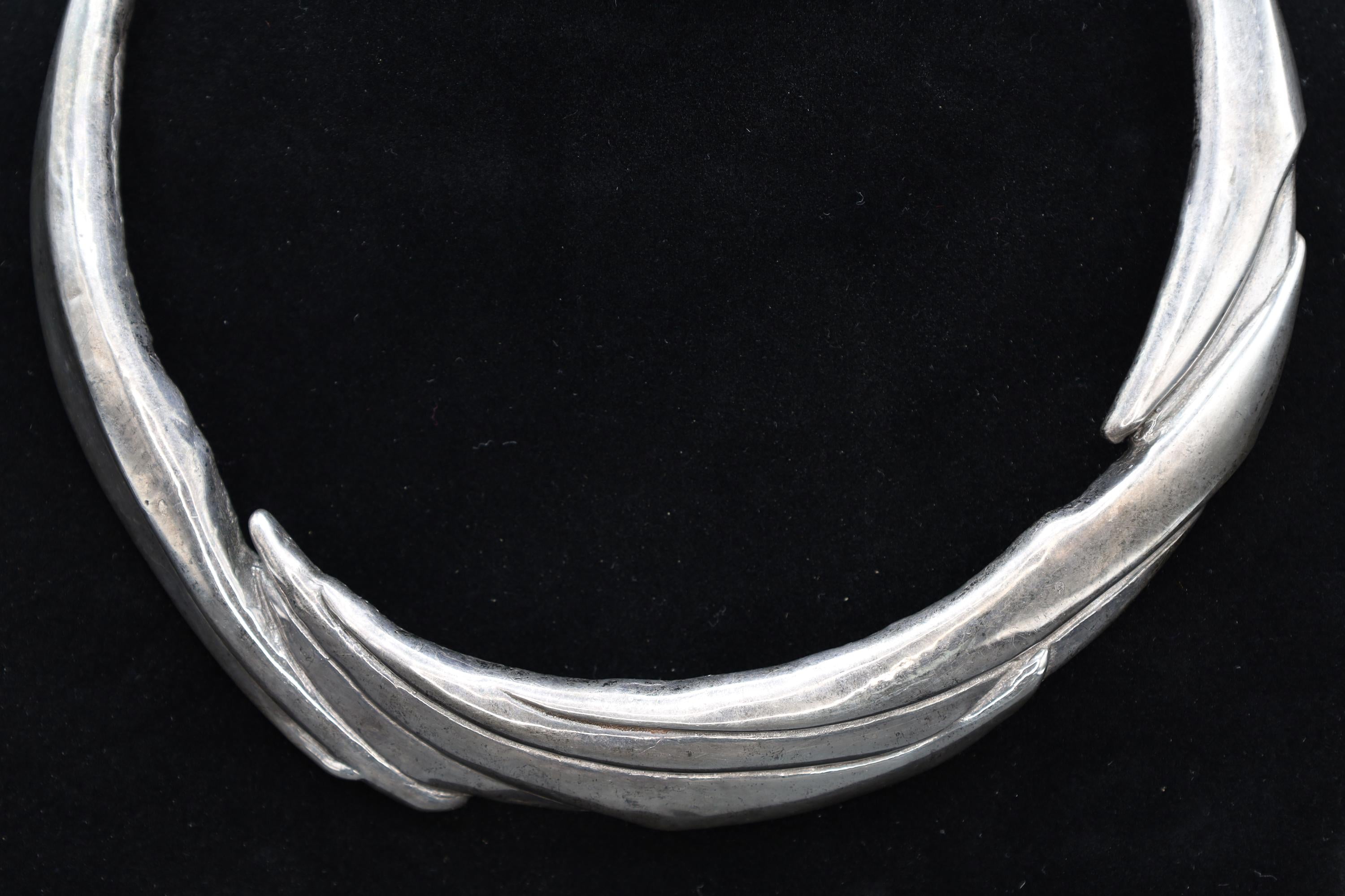 Yaacov Heller, Brutalist Necklace, Fine Sterling Silver, Israel Mid Century Jewelry Art, Retro Fashion Accessories, Choker