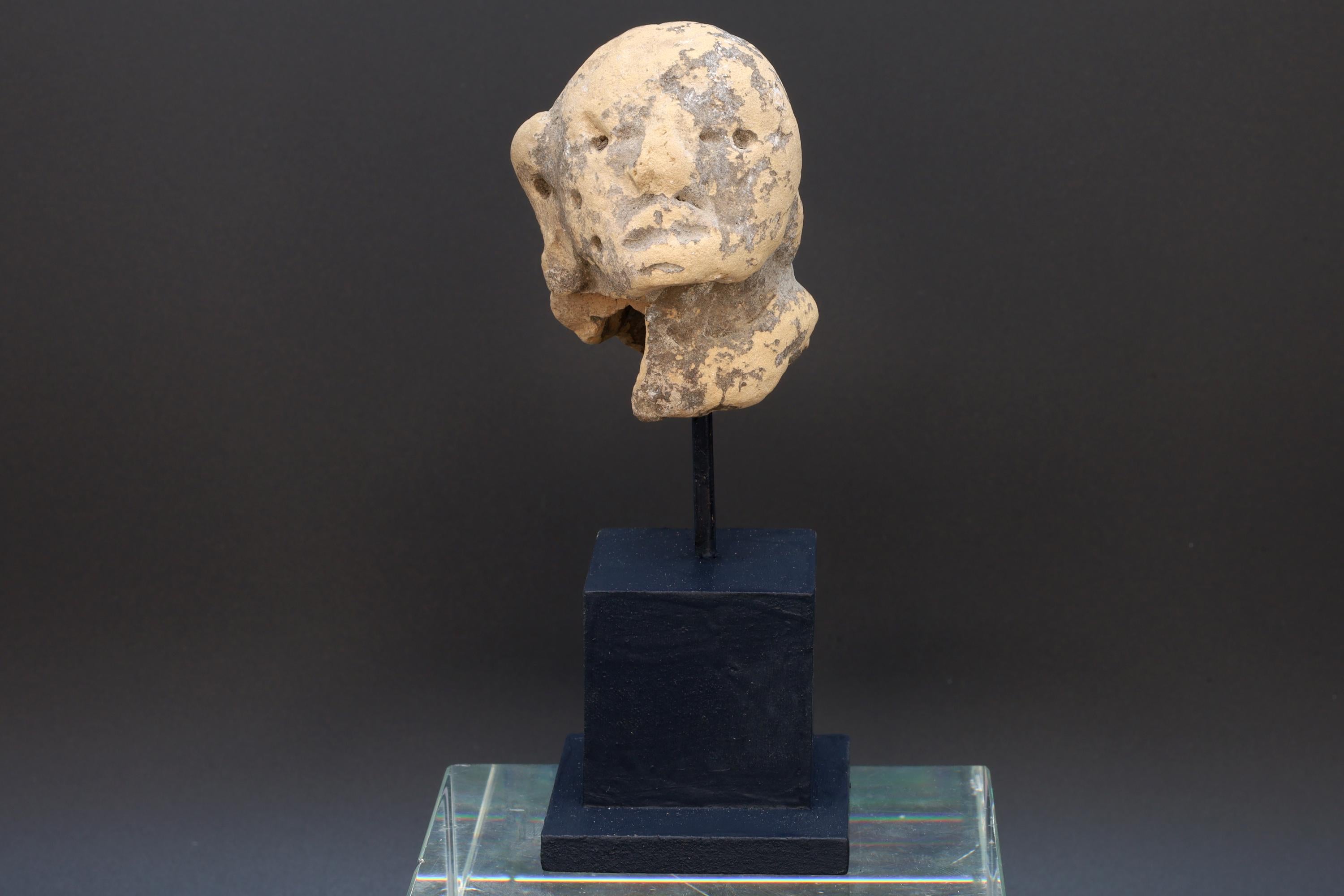 Ancient Huastec Head Figure, Circa 300 AD Panuco River Area Style, Veracruz Pre-Columbian Ceramic Idol Figure Head, PreHispanic Mexico