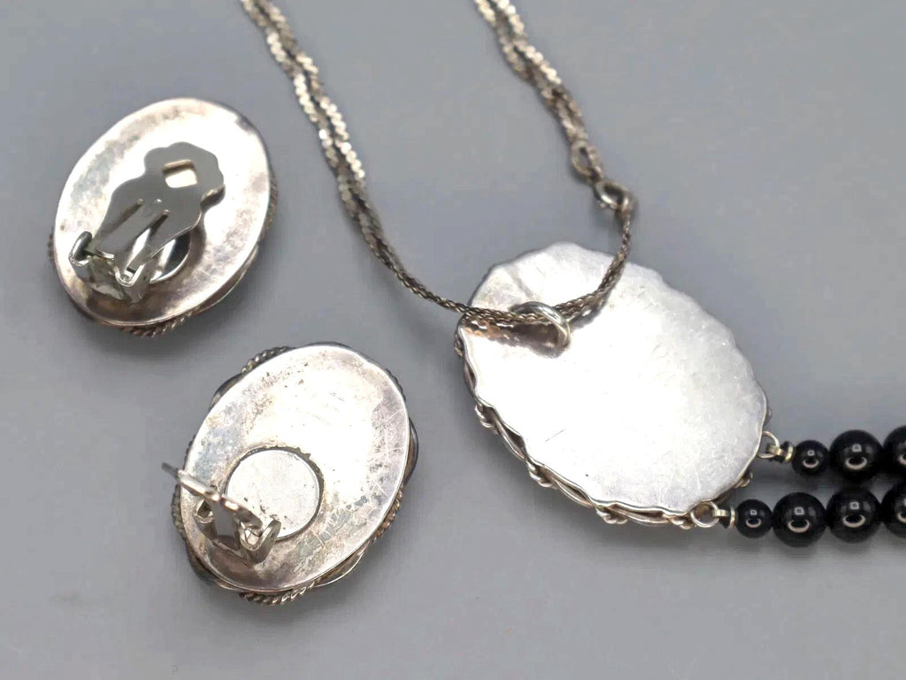 Southwestern Americana Sterling And Onyx Jewelry Set by Regina 1980s Vintage Fashion Accessories, Hand Signed