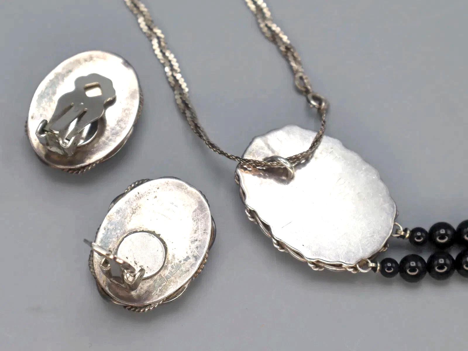 Southwestern Americana Sterling And Onyx Jewelry Set by Regina 1980s Vintage Fashion Accessories, Hand Signed