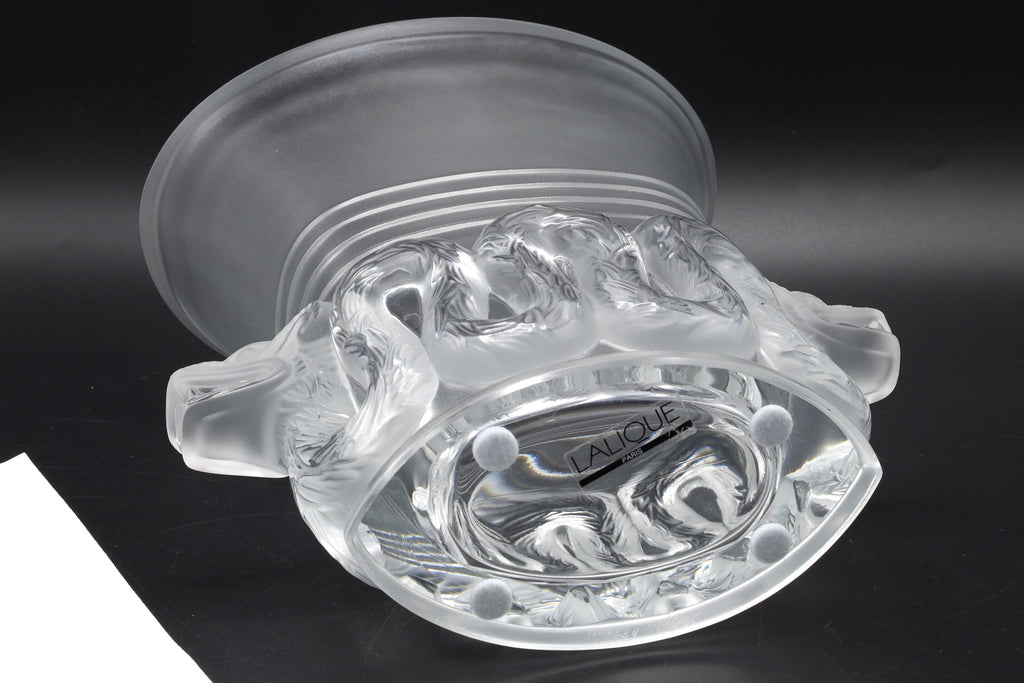 Rene Lalique, Aztec Quetzalcoatl Floral Vase, Clear And Frosted Glass France. Art Deco Style Vessel With Mesoamerican Motifs, Mayan Kukulkan