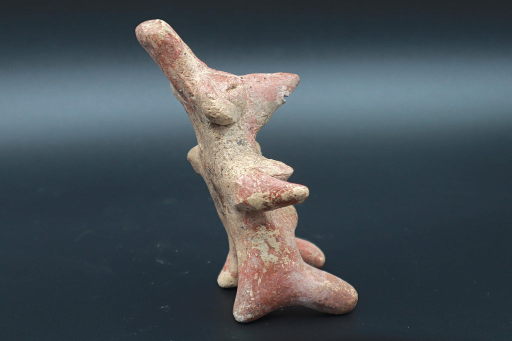 Ancient Pre Columbian Nayarit Pottery Chief, Zoomorphic Female Figure, Chinesco Type 300 BCE to 300 AD, West Mexico, Mesoamerican Burial Art