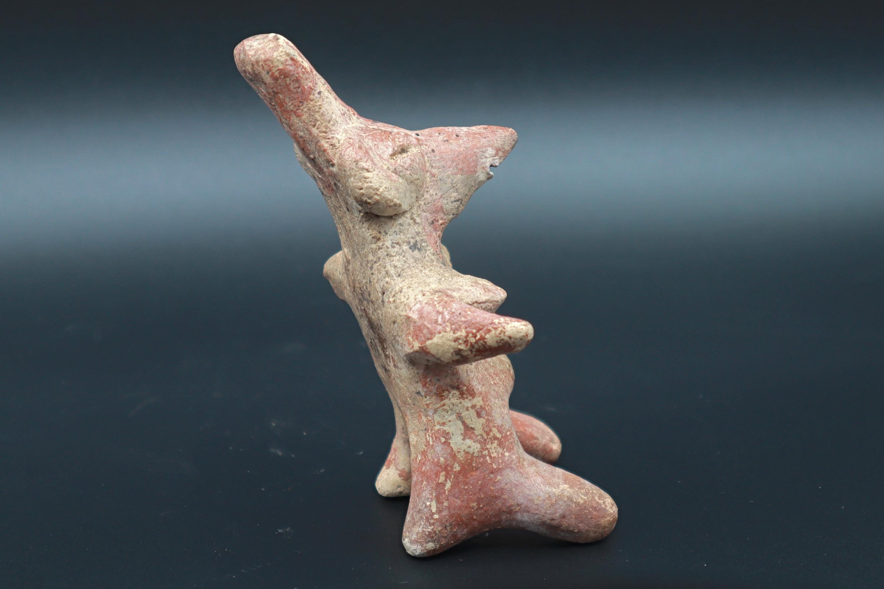 Ancient Pre Columbian Nayarit Pottery Chief, Zoomorphic Female Figure, Chinesco Type 300 BCE to 300 AD, West Mexico, Mesoamerican Burial Art