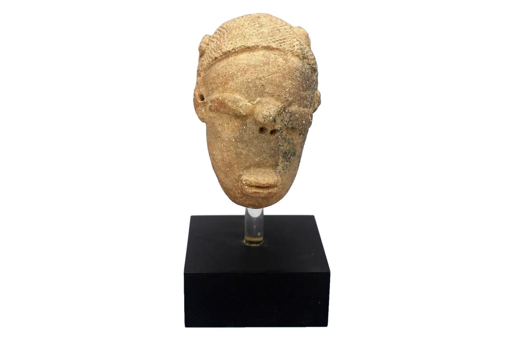Ancient NOK Civilization Terracotta Burial Female Sculpture With Stand, A Head Figure 200 BC To 200 AD, West Africa Antiquities And Art